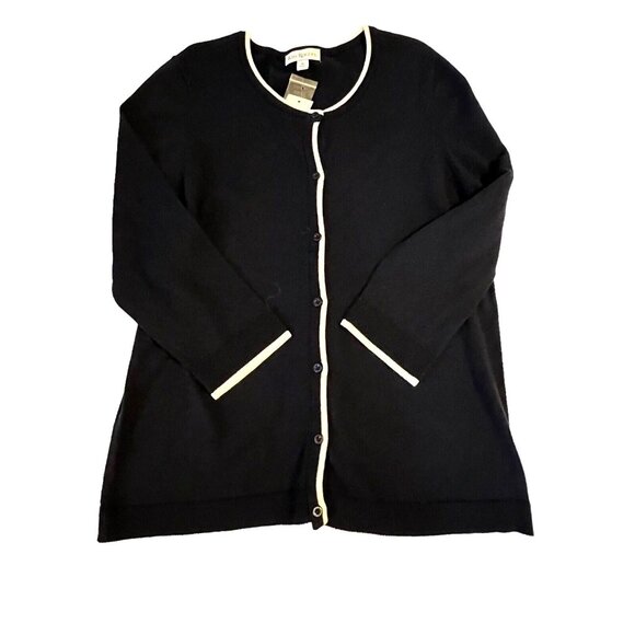 Kim Rogers Med Cotton Cardigan Sweater Button Front Scoop Neck Blue White NWT - Picture 2 of 14